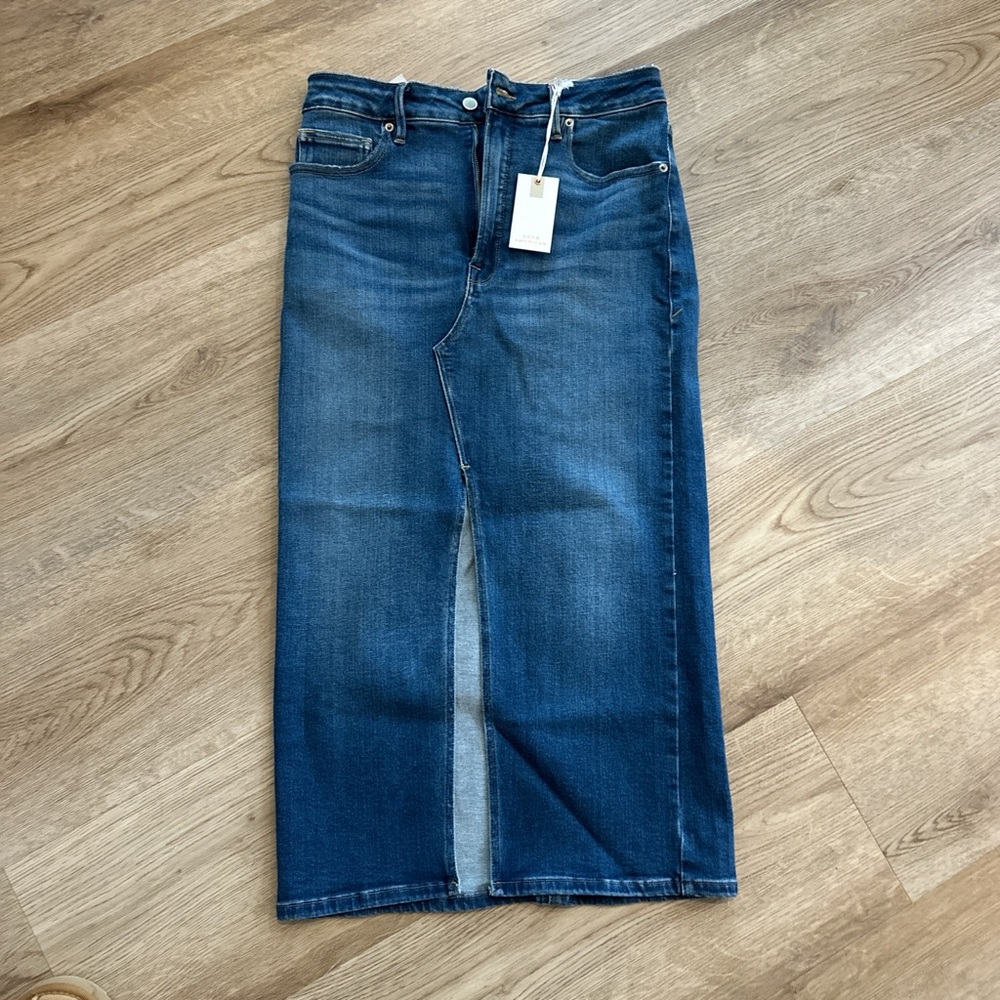 Good American Indigo Denim Midi Skirt